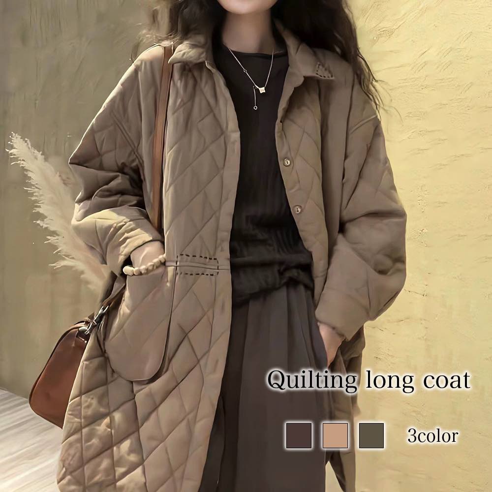 ステンカラーコート レディース キルティングロングコート 大きいサイズ 春 コート スタンドカラーコート アウター ロングコート チェスターコート ピーコート 冬 50代 秋 丈 人気 ウール 40代