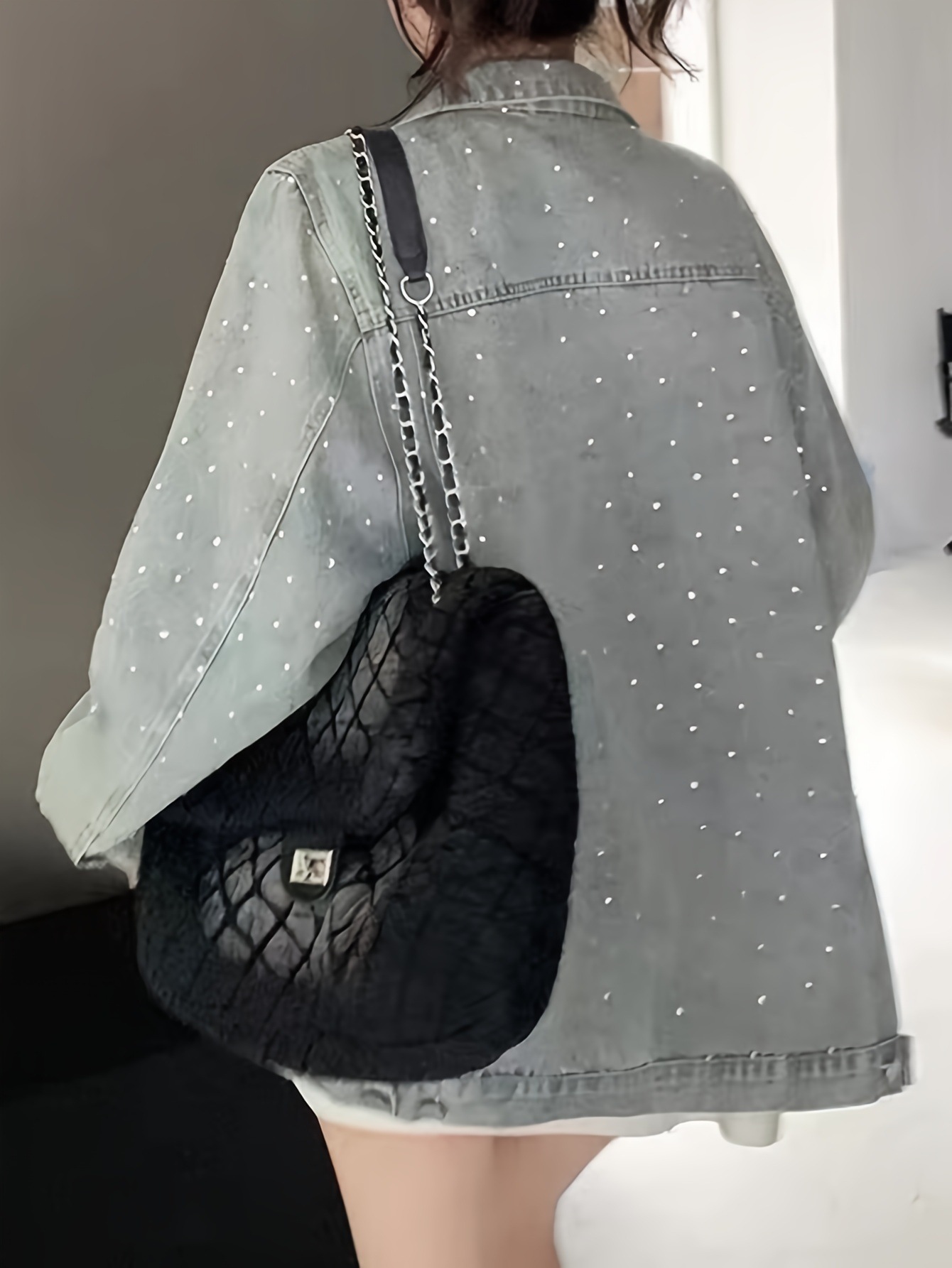 レディース カジュアル フェイク デニム ジャケットコットン ブレンド長袖軽くて伸びるソリッド カラー防風防寒ポケット付き春/秋用コート