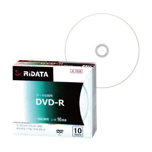 （まとめ）RiDATA データ用DVD-R4.7GB 1-16倍速 ホワイトワイドプリンタブル 5mmスリムケース D-R16X47G.PW10P SC B 1パック（10枚） 5セット 7,407円