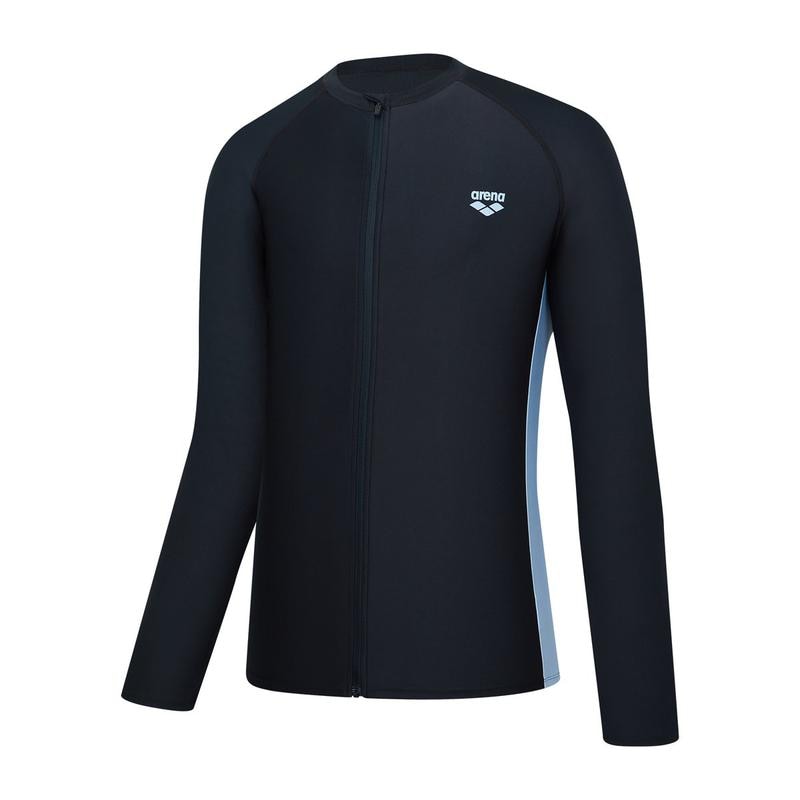 男性用ビーチリラックスフィットジップアップラッシュガード水着（アクティブ）（A4BM1RR49）BLK