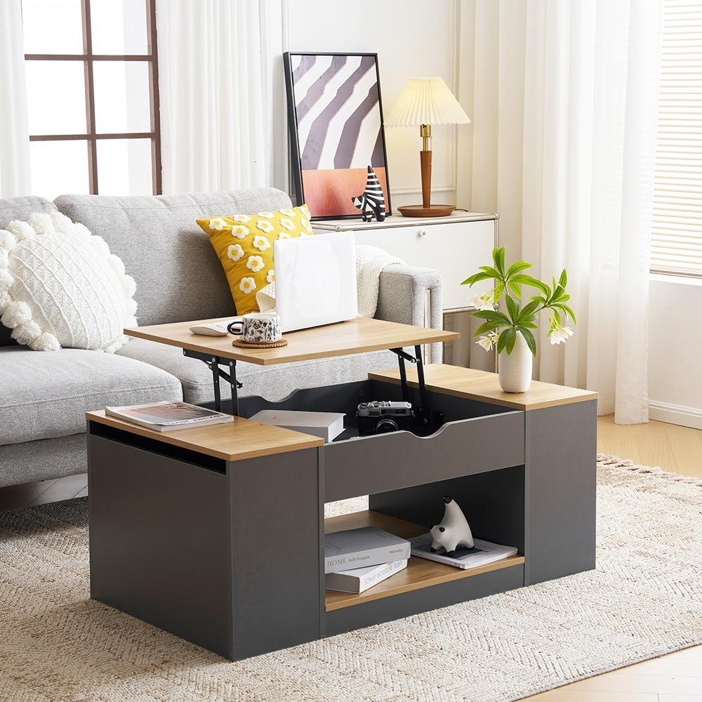 【国内発送I】41【新作登場】センターテーブル 昇降テーブル 大容量収納 収納付き 幅110CM 北欧風 リビングテーブル ローテーブル モダン 組み立て簡単 耐久性抜群【ダークグレー】