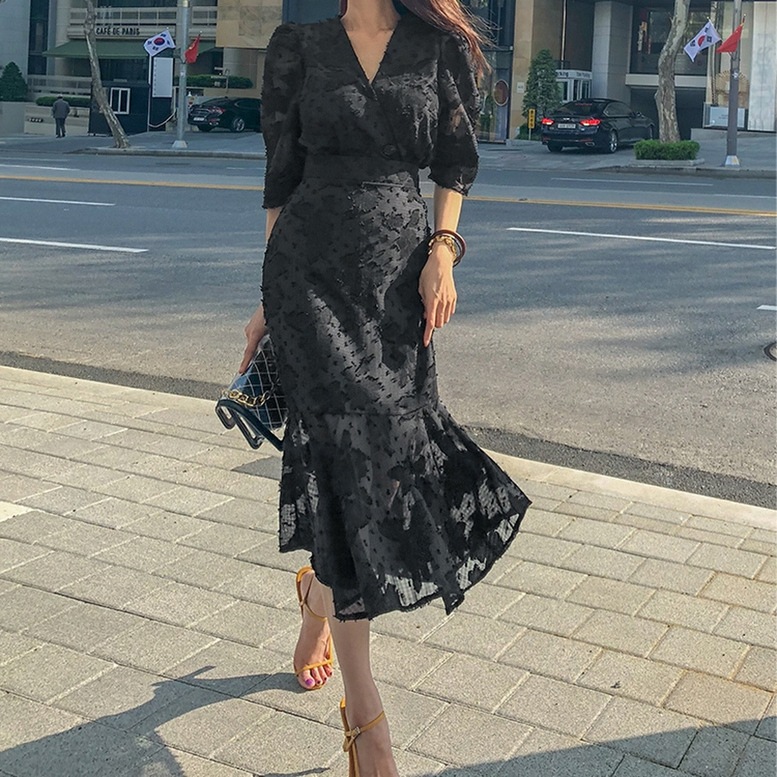 ワンピース レディース カシュクールワンピース マーメイドワンピース レース 花柄 刺繍 ドット