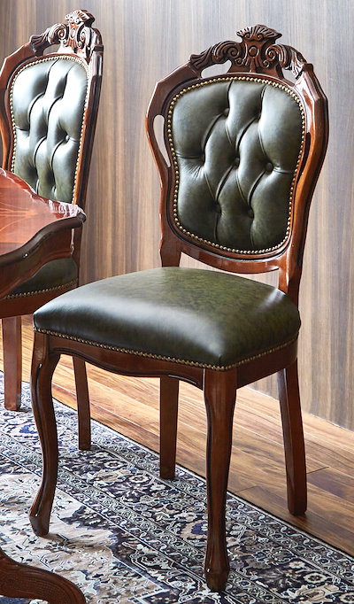 イタリア製 ダイニングチェア 本革 グリーン 猫脚 輸入家具