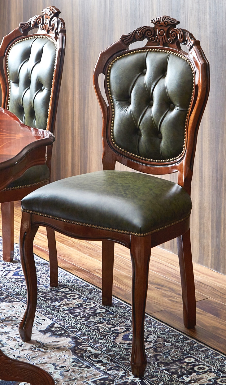 イタリア ダイニングチェア 本皮 グリーン 木製 完成品 高級 イタリア製 ダイニングチェア 本革 グリーン 猫脚 輸入家具