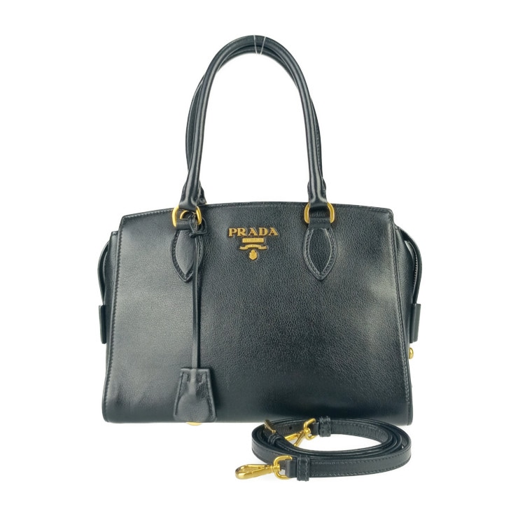 美品 PRADA プラダ ハンドバッグ 2WAYバッグ 1BA164 ブラック ゴールド金具 カーフレザー レディース ショルダーバッグ【本物保証】 139,600円