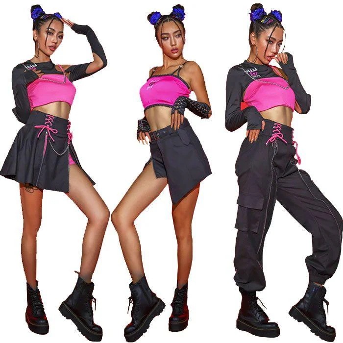 【新品】韓国 ダンス衣装 大人 セットアップ レディース dsダンス ヒップホップ ダンス 衣装 トップス パンツ スカート キャミソール へそ出し ステージ衣装 ダンスウェ 5,308円