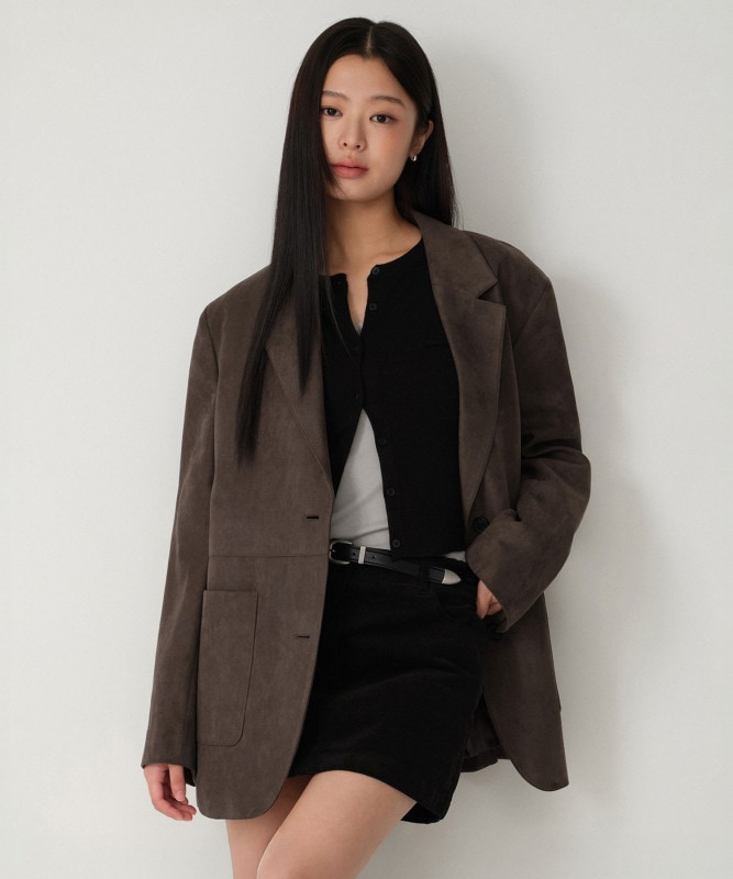 ウーマンズシンセティックスエードオーバーサイズブレザー[ブラウン]