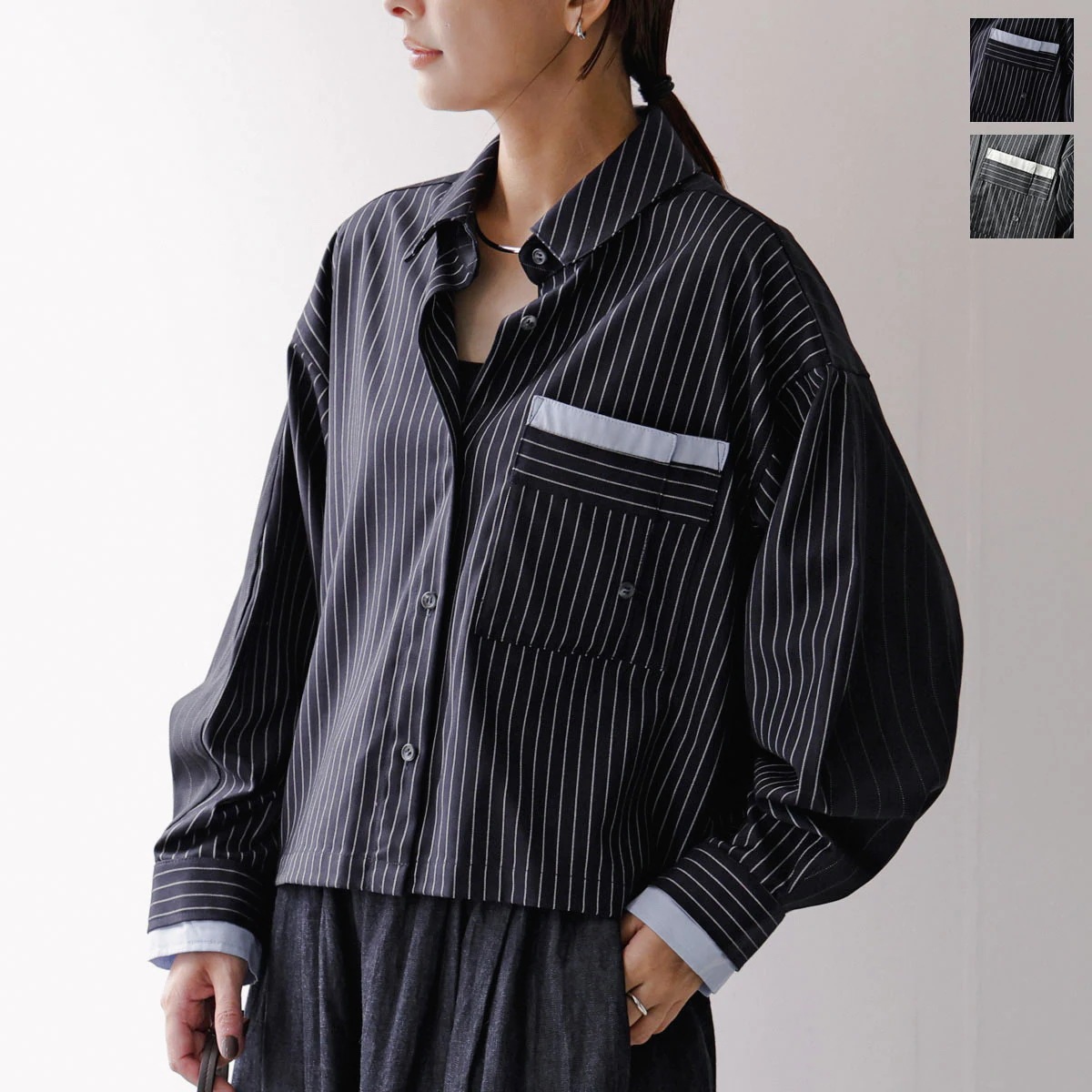 MARECHAL TERRE マルシャル・テル シャツ ZMT255BL505 レディース ストライプ 長袖 ショート丈 カラー2色 【ts】