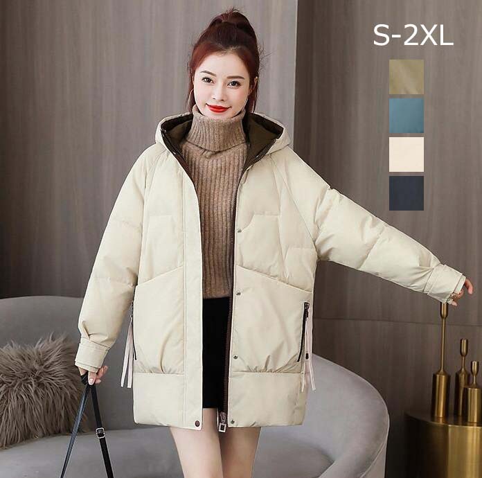 中綿コート 韓国風 シンプル ダウンジャケット ダウンコート レディース ミドル丈コート フード付き 冬アウター きれいめ カジュアルコート 通勤 OL 体型カバー 秋服 冬服 可愛い 着やせ 人気