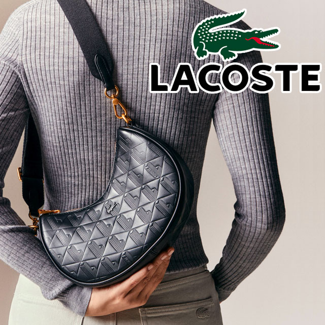 ラコステ ショルダーバッグ レディース NF4710 マヘキ レザーショルダーバッグ 肩掛け 斜め掛け バック BAG ムーンバッグ 小物 わに 鰐 モノグラム お出かけ プレゼント 型押し 鞄 黒