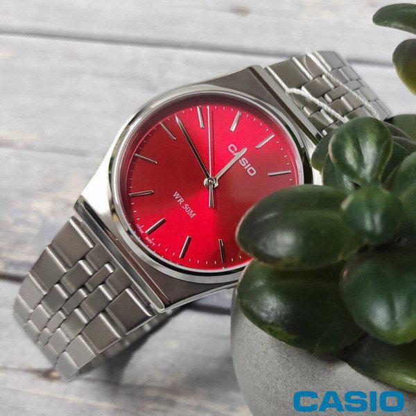 時計 MTP-B145D-4A2 アナログ 男女兼用 レッドダイヤル メタル時計