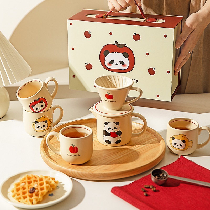 セラミックコーヒーポットセットコーヒーシェアポットスマートカップフィルターカップ結婚祝い