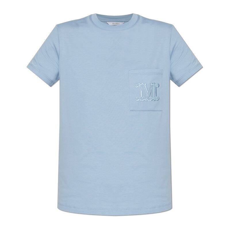 25FW マックスマーラ PAPAIA ロゴ刺繍半袖Tシャツ ブルー
