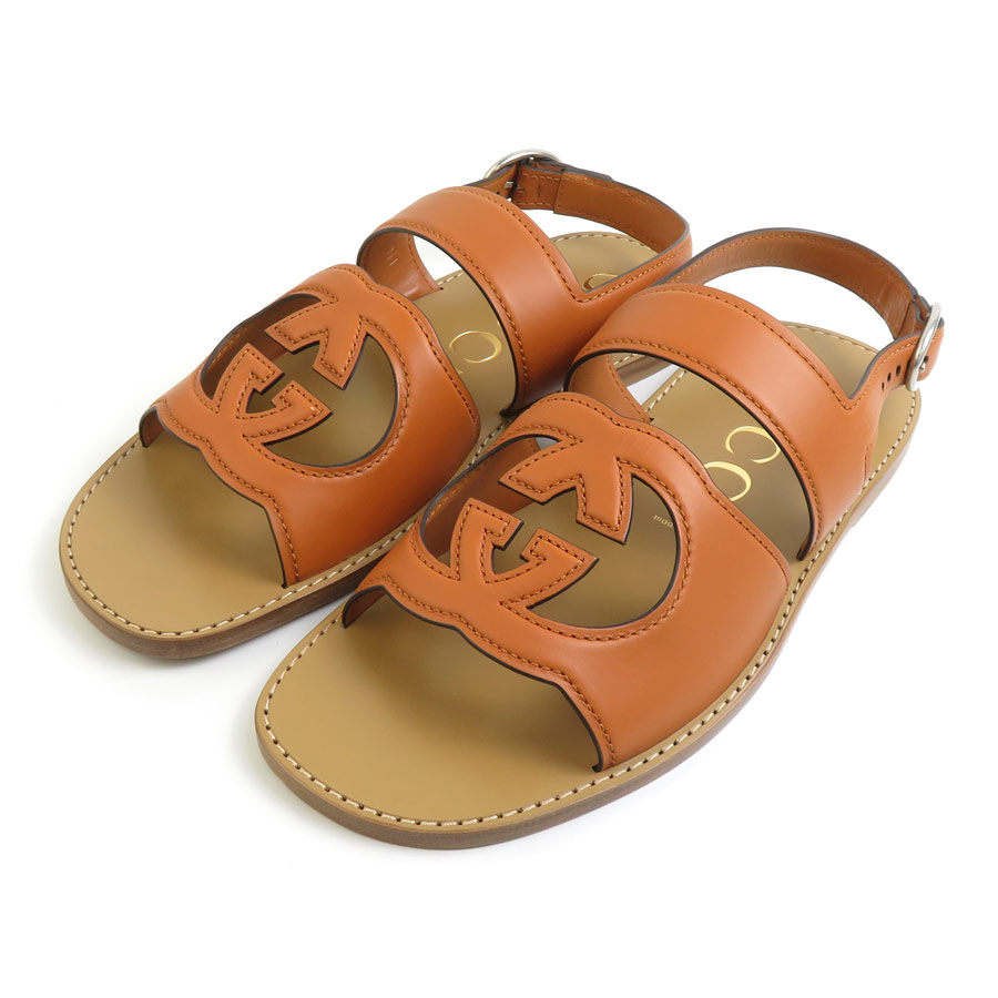 グッチ GUCCI サンダル インターロッキング レザー ブラウン メンズ h30824a