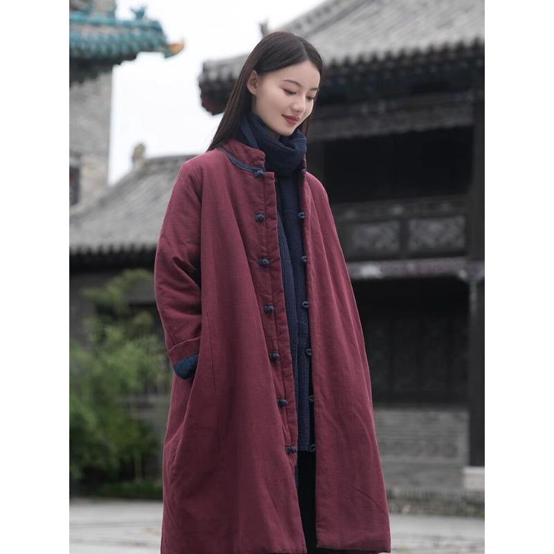 レディース ファッション 服 オシャレ カワイイ シンプル 大人カワイイ 大きいサイズ エスニック カラー ク バックル キルティング コットンコート ミドル丈 スタンドカラー 暖かい コットン ジャ