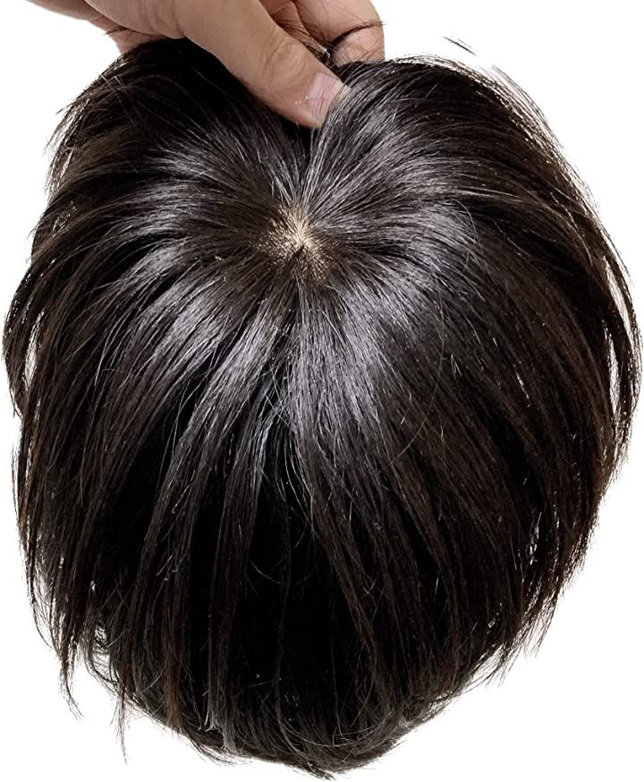 ヘアピース 人毛 部分ウィッグ かつら 男性 女性 カツラ トップウィッグ メンズ レディース つむじ 頭頂部 トップピース ポイントピース 人毛100% ショート (ナチュラルブラック)