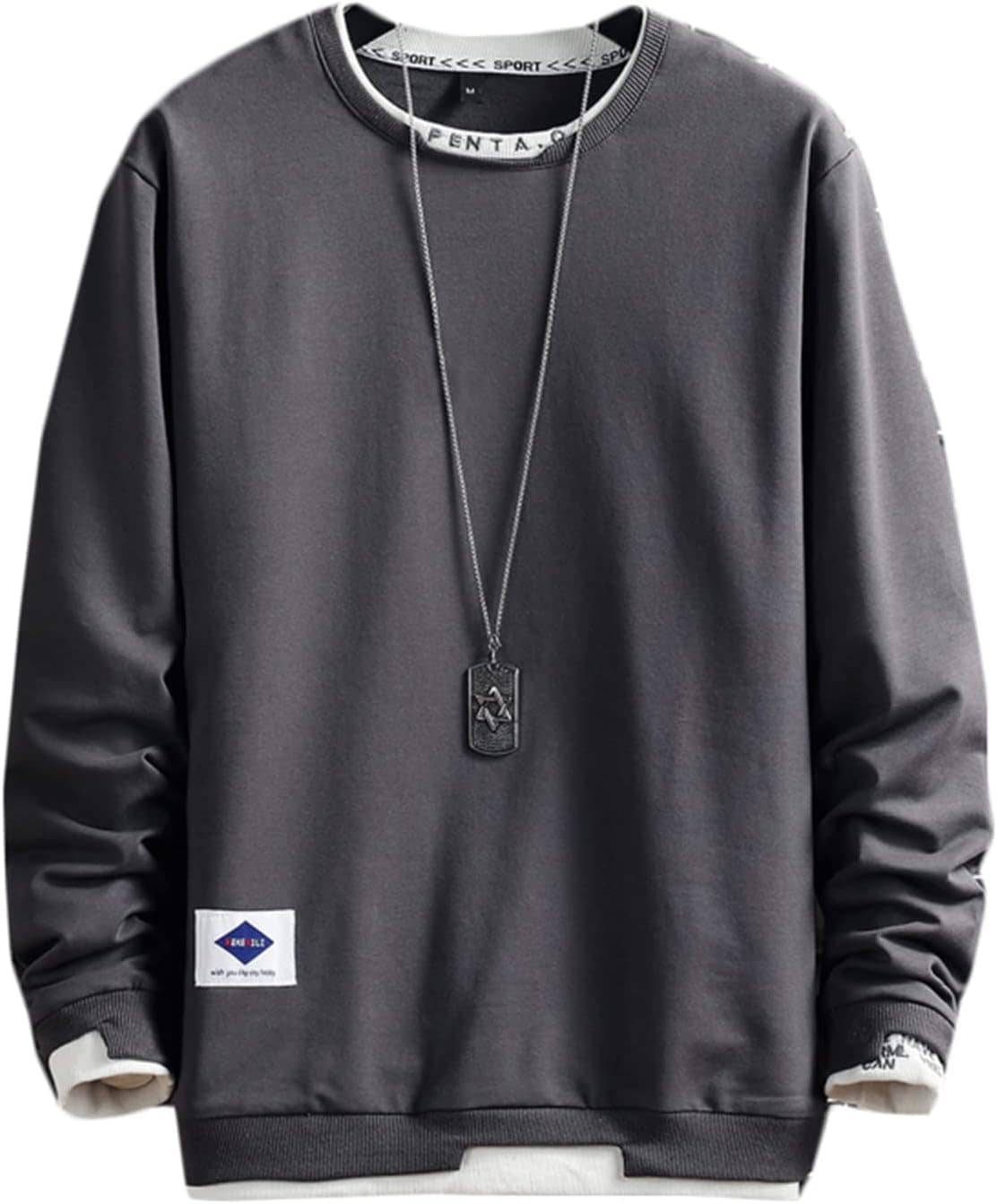 パーカー ラウンドネック メンズ トレーナー 春秋 重ね着風 プルオーバー 長袖Tシャツ 柔らかい 肌触りがいい 韓国風 かっこいい カジュアル 上着 ストリート アウトドア スポーツ M