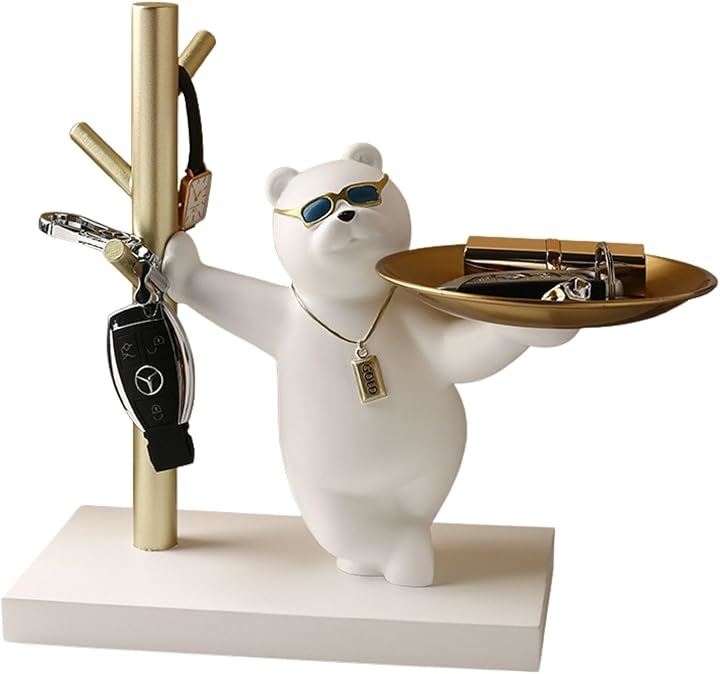 鍵置き 玄関 おしゃれ トレー 小物置き 鍵ホルダー アクセサリースタンド インテリア シロクマ(ホワイト, 台の幅23.5cm キースタンドの高さ27.)