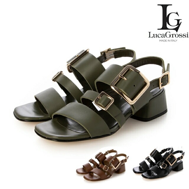 Luca Grossi ルカグロッシ サンダル レディース レザー K404S イタリア製 ヒール 本革 ベルトサンダル ストラップ　レザーサンダル 本革