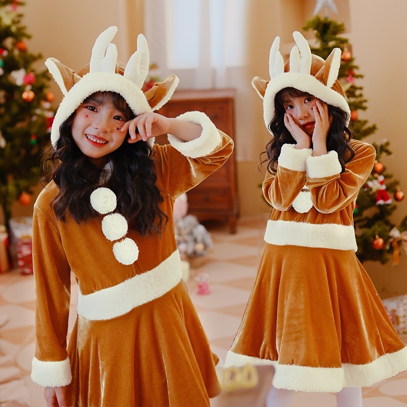 日本語版 クリスマス 子供服 エルク ドレス スカート 幼稚園 女の子 赤ちゃん サンタクロース 長袖