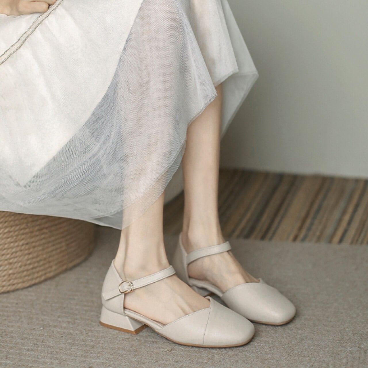 アンクルストラップ セパレートパンプス シューズ 靴 太ヒール チャンキーヒール ローヒール ラウンドトゥ かわいい 大人可愛い きれいめ シンプル 大人 上品 おしゃれ お洒落 春 夏
