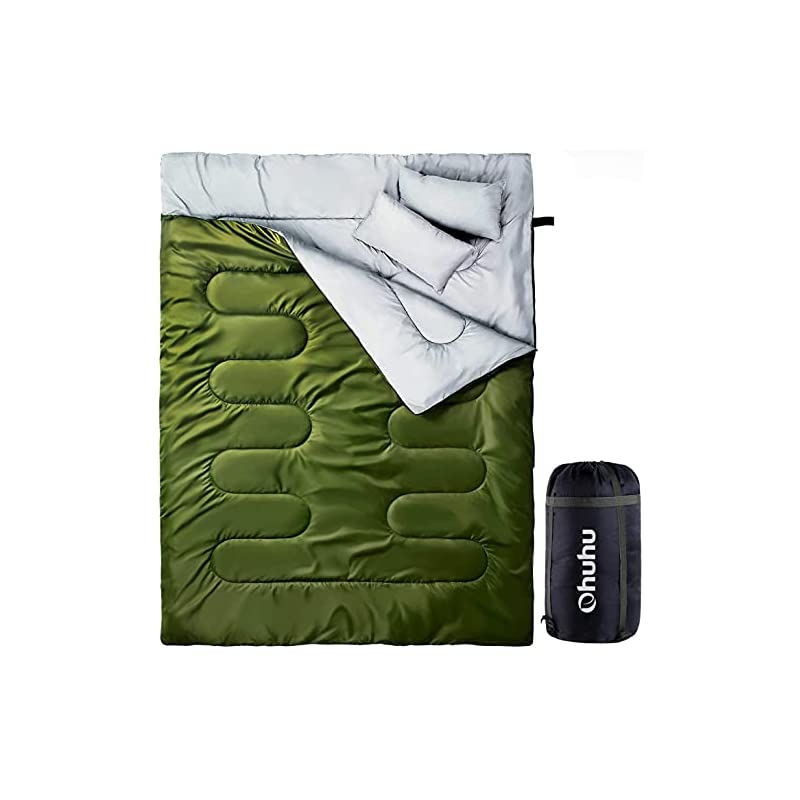 寝袋 2人用 封筒型 丸洗いok シュラフ 連結可能 最低使用温度 -5度 枕付き