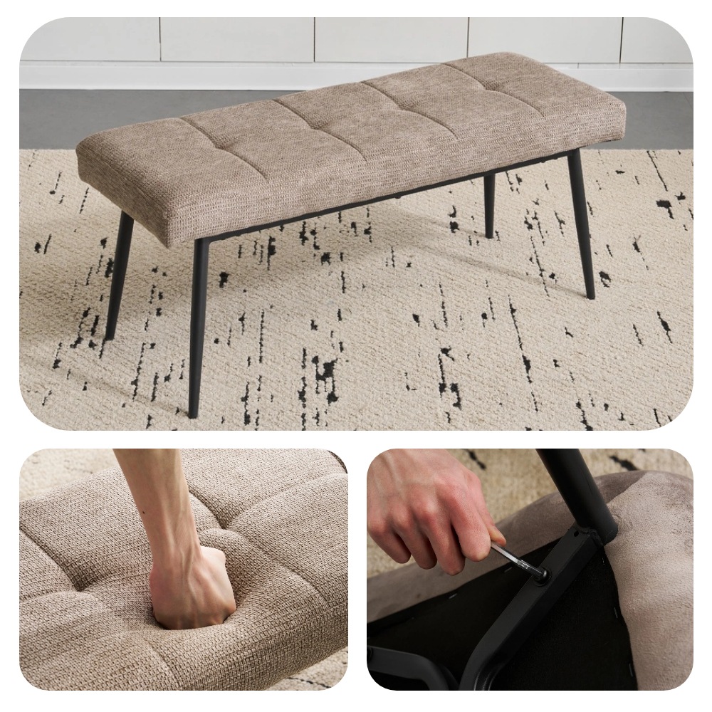 【国内出荷 - 3日配達】ベンチ インテリア　ダイニングチェア 椅子 コンパクト スチール脚 来客対応チェア おしゃれ 組立簡単 北欧風 テレワーク 在宅ワーク　二人掛け　食卓イス　玄関イス　玄関ベン