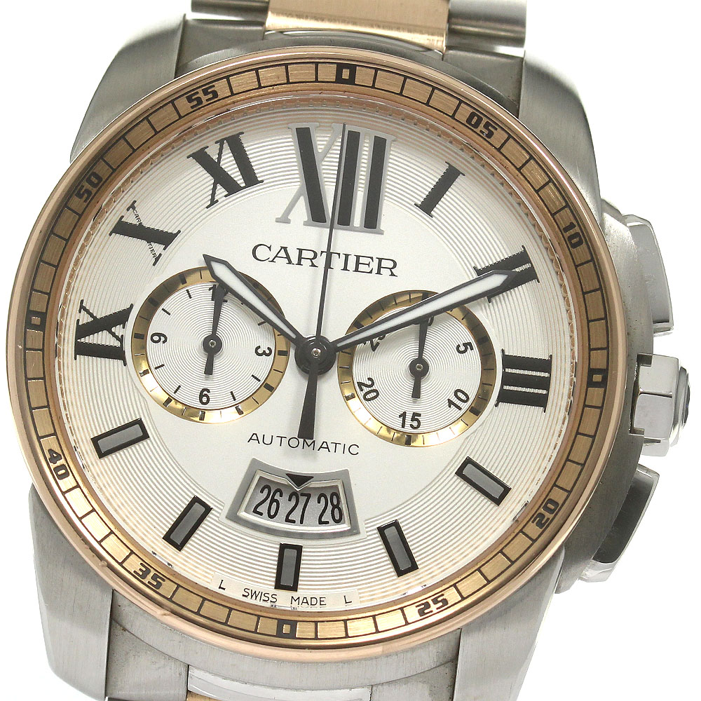 カルティエ CARTIER W7100042 カリブル ドゥ カルティエ クロノグラフ デイト 自動巻き メンズ _826591【中古】