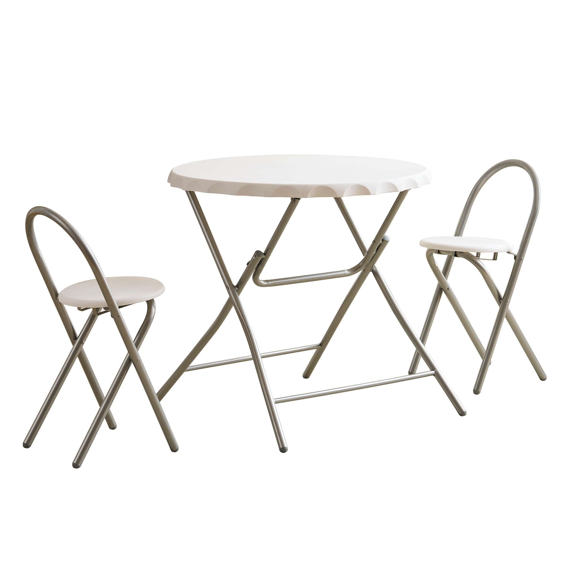【国内出荷 - 3日配達】ダイニングセット 2人用 3点セット 折りたたみ 丸 テーブル 直径80.5cm カフェテーブルセット おしゃれ コンパクト 完成品 円形 円卓 ボトルキャップの形状2人掛け