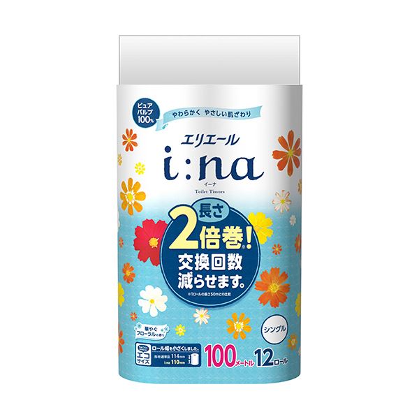 （まとめ）大王製紙 エリエールi：na（イーナ）トイレットティシュー シングル 芯あり 100m 1パック（12ロール）(×5セット)