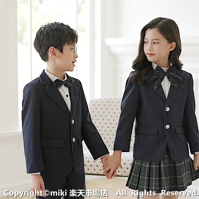 【3点セット:ジャケット×シャツ×ズボン/スカート 蝶ネクタイ フォーマルスーツ 男の子 女の子 プリーツスカート キッズ 子供 タキシード ジュニア 入学式 入園式 卒業式 七五三 結婚式 発表会