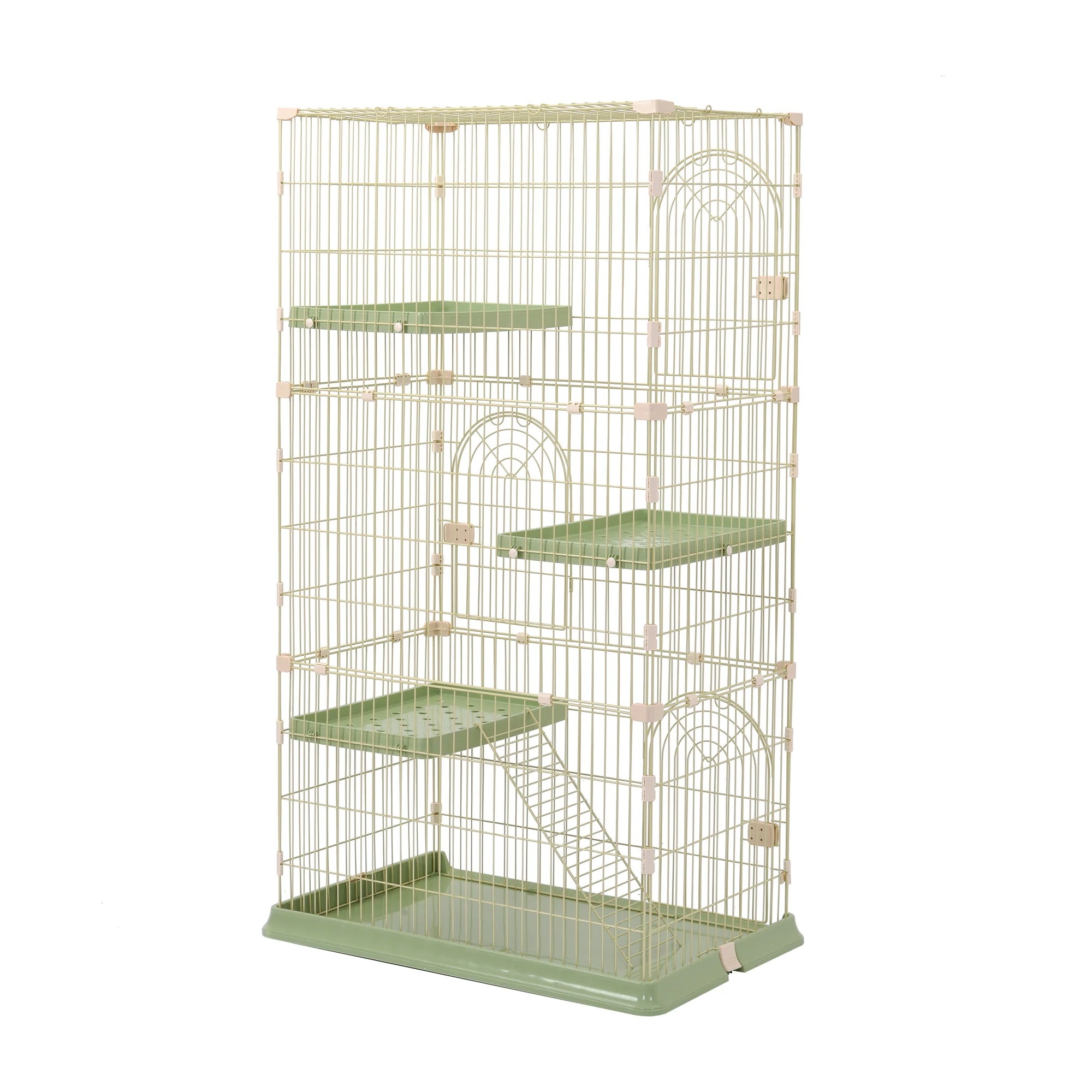 【国内出荷】猫 ケージ キャットケージ 3段 猫ゲージ おしゃれ キャットハウス ネコ ハウス 多段 留守番 保護 脱走防止 多頭飼い 多頭 ペットケージ【グリーン】【M サイズ】