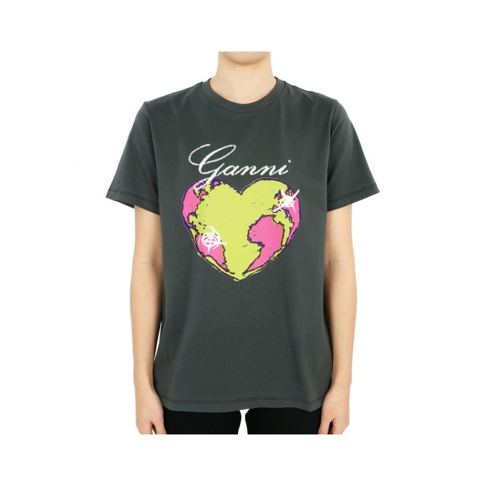 24 S/S Garni 女性用ハートロゴグラフィックプリントショートスリーブ (グレー/イエロー) T3770 490