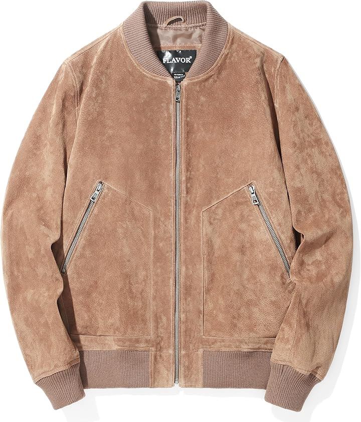 メンズ スエード レザージャケット フライト ボンバー 軽量 バイクライダースジャケット 春秋( カーキ, S)