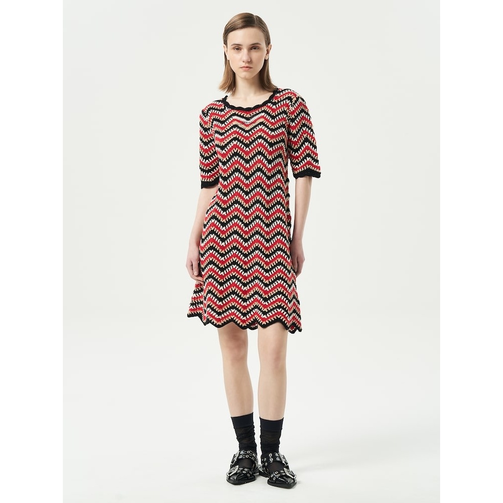 ギャニーコットンかぎ針編みミニドレス-レッド QN4271R026