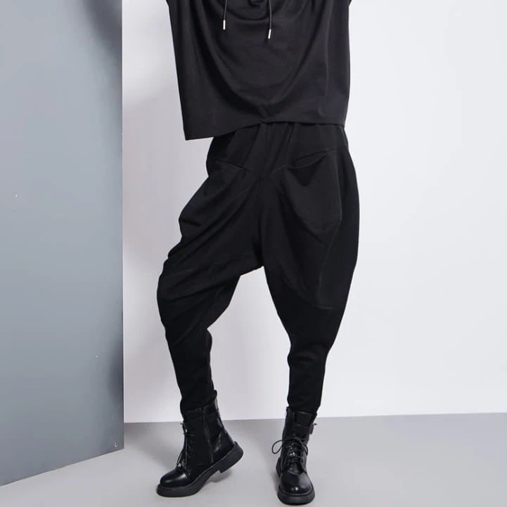 2色 サルエルパンツ レディース パンツ l ロング丈 カッコイイ ルーズ 個性的 ドロップクロッチ レッド ブラック ワイド ポケット ウエストゴム M L XL 2XL 大きいサイズ ゆったり