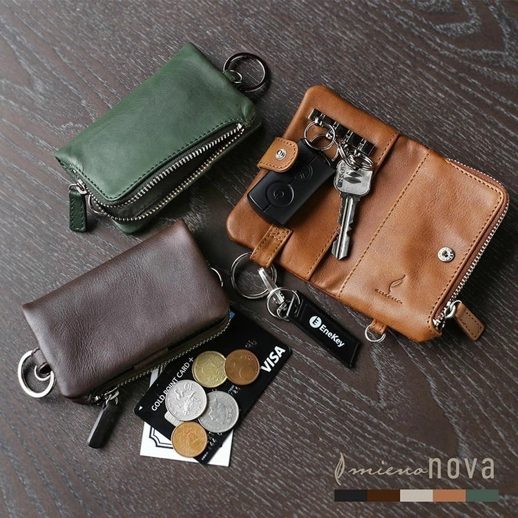 牛革 キーケース 小銭入れ メンズ 本革 レザー ブランド mieno nova【名入れ 可能】【ネコポスで送料無料】革 女性 男性 プレゼント ギフト 小物 革小物 スマートキー 現金 お金 カード