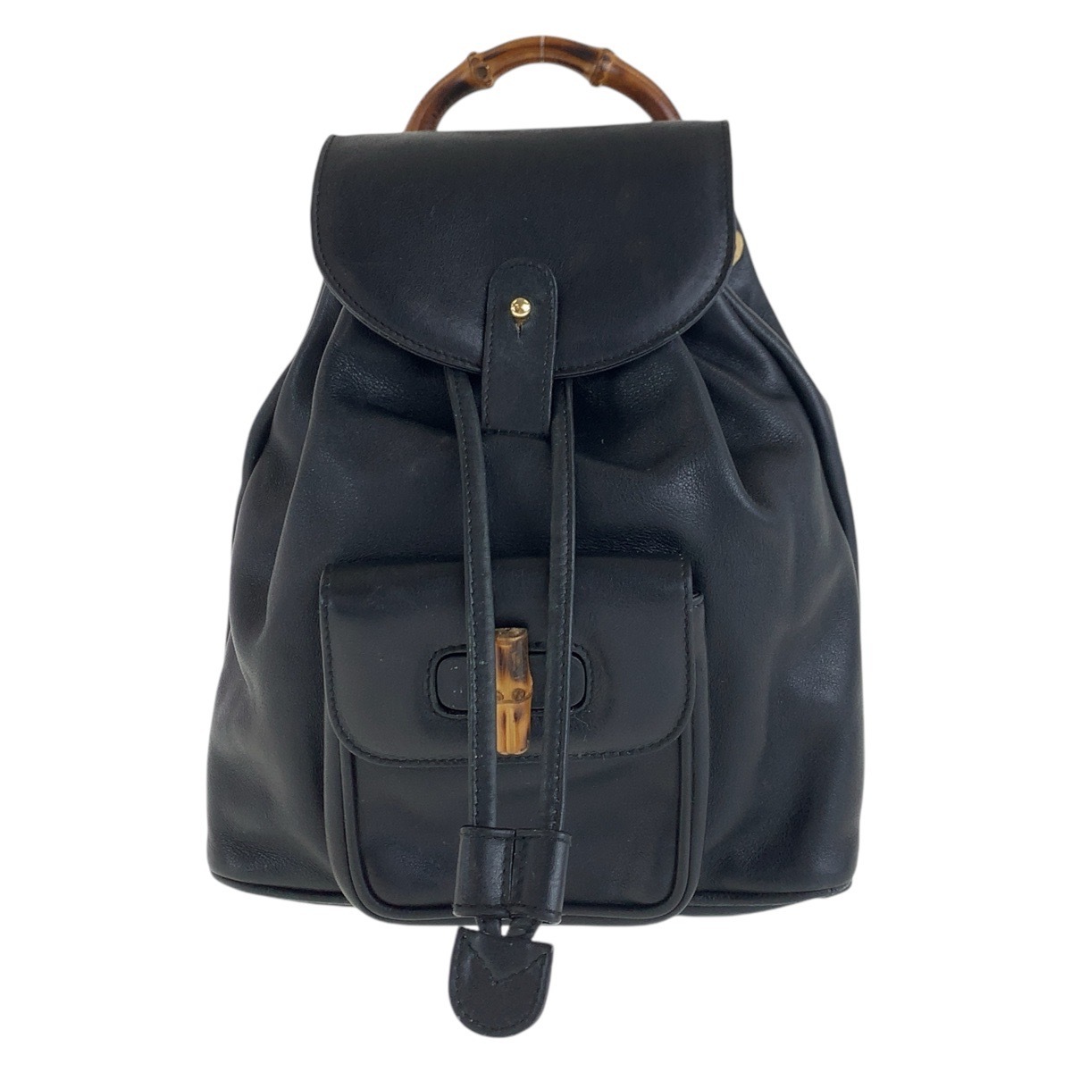 美品 バンブー ブラック 黒 ゴールド金具 レザー 003 3444 0030 リュック・デイパック バックパック レディース 500434