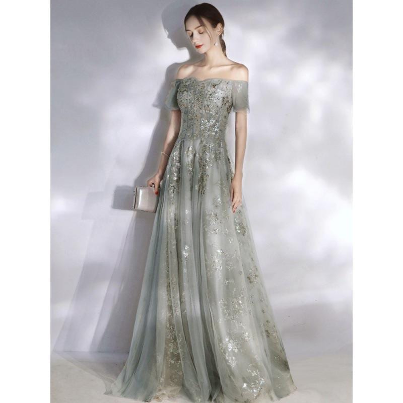 レディース春オフショルダーイブニングドレスエレガントで夢のようなロングドレス年次総会の主催者に最適スリミング