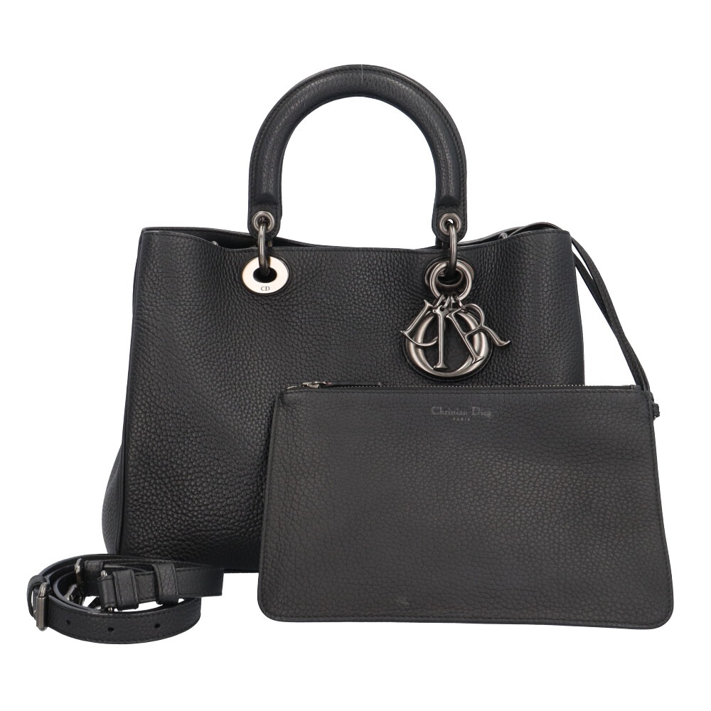 クリスチャンディオール ディオリッシモ ミディアム ショルダーバッグ レザー ブラック Christian Dior 中古 美品
