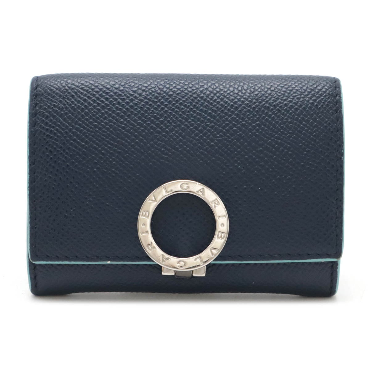 ブルガリブルガリ ロゴクリップ コインケース 小銭入れ コインパース グレインレザー ネイビー ライトブルー シルバー金具 29268