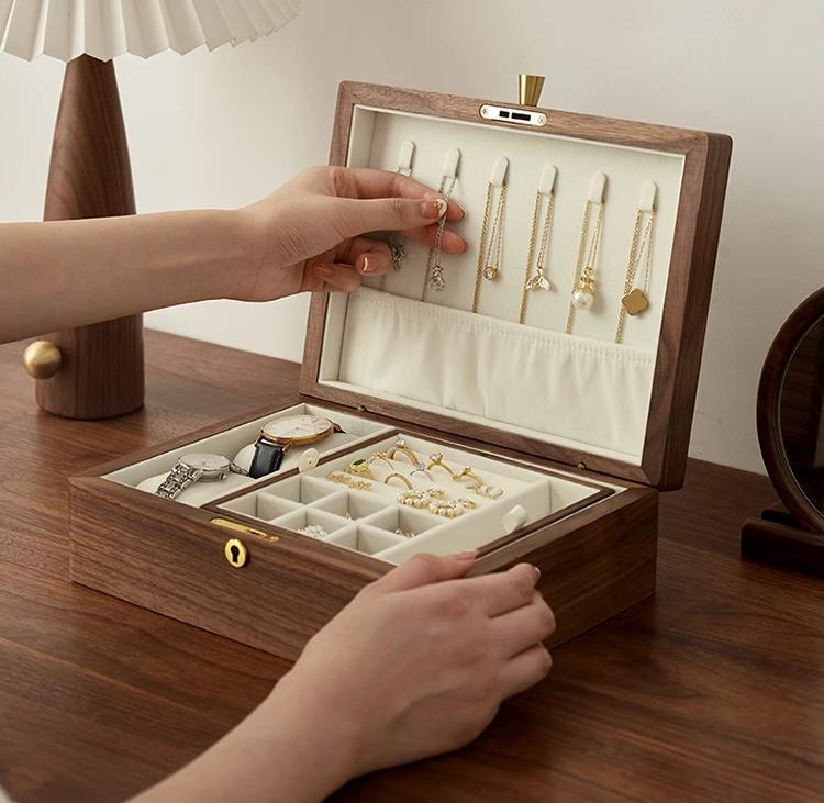 ジュエリーボックス 木材 無垢材 ロック ポータブル レディース トラベル 持ち運び 人気 旅行用