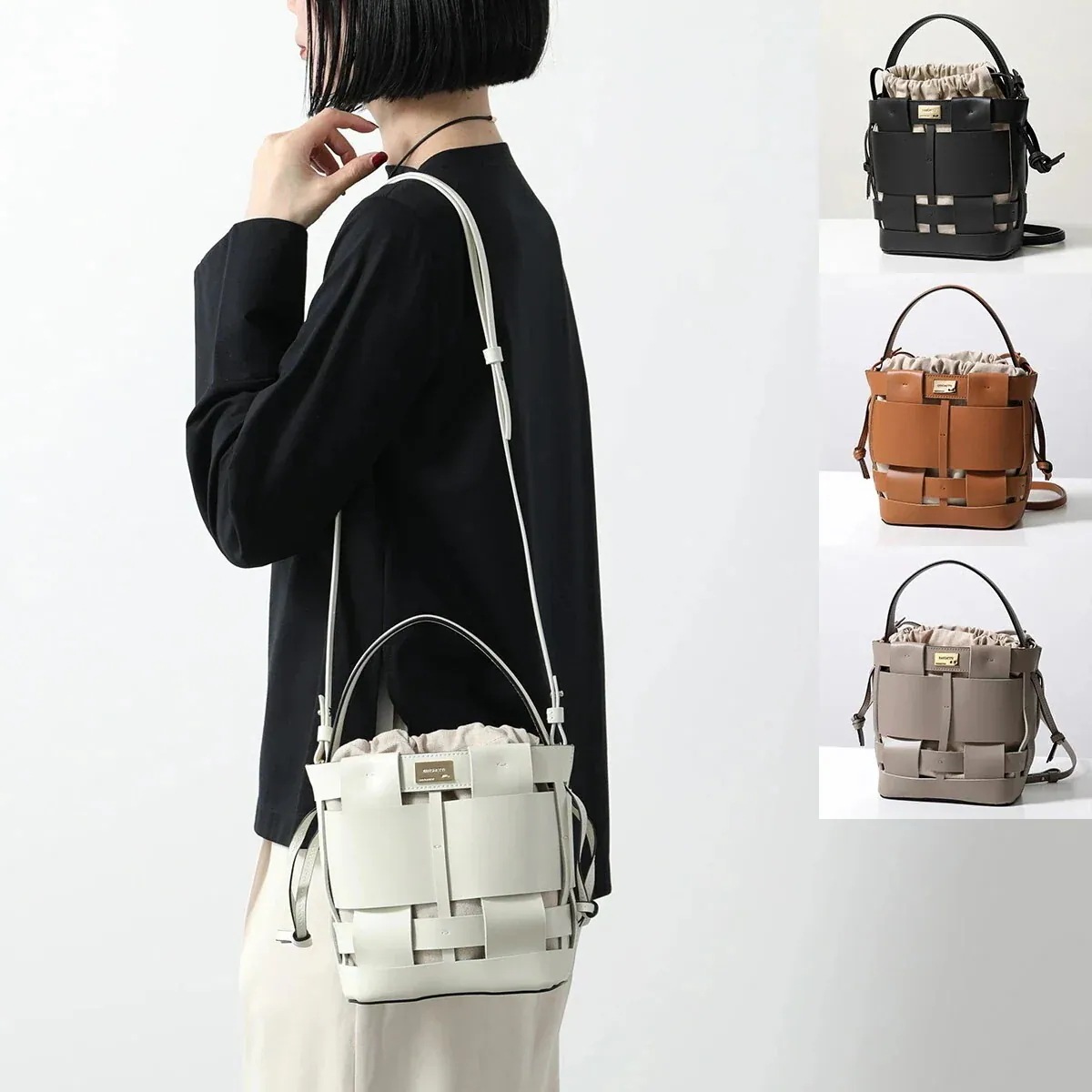 ZANCHETTI ザンケッティ ショルダーバッグ WOVEN BUCKET SMALL ウーブン バケット WBUS 736 レディース レザー ハンドバッグ