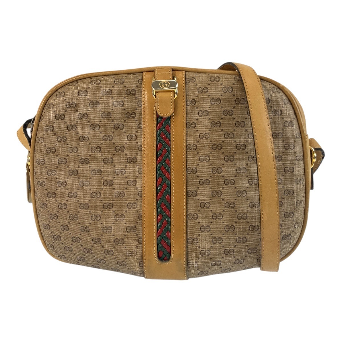 ヴィンテージ オールドグッチ マイクロGG ベージュ ゴールド金具 PVC/レザー ショルダーバッグ ポシェット レディース 504107