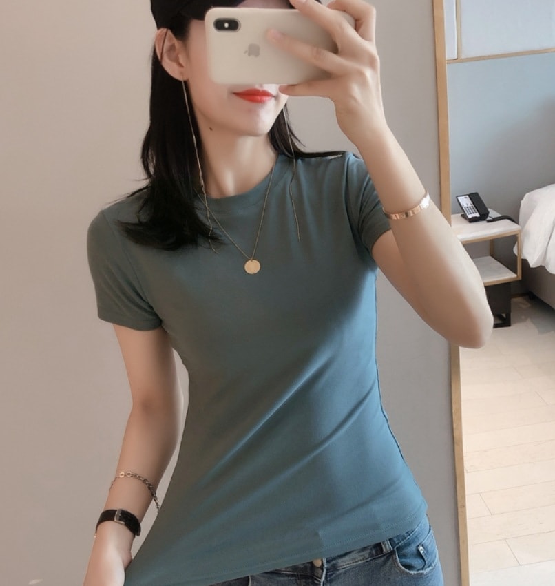 トップス デート モテアイテム カットソー Tシャツ 半袖 タイト コットン 可愛い きれいめ 上品 おしゃれ かっこいい 可愛い ラブリー キュート ガーリー クール モード系 セクシー