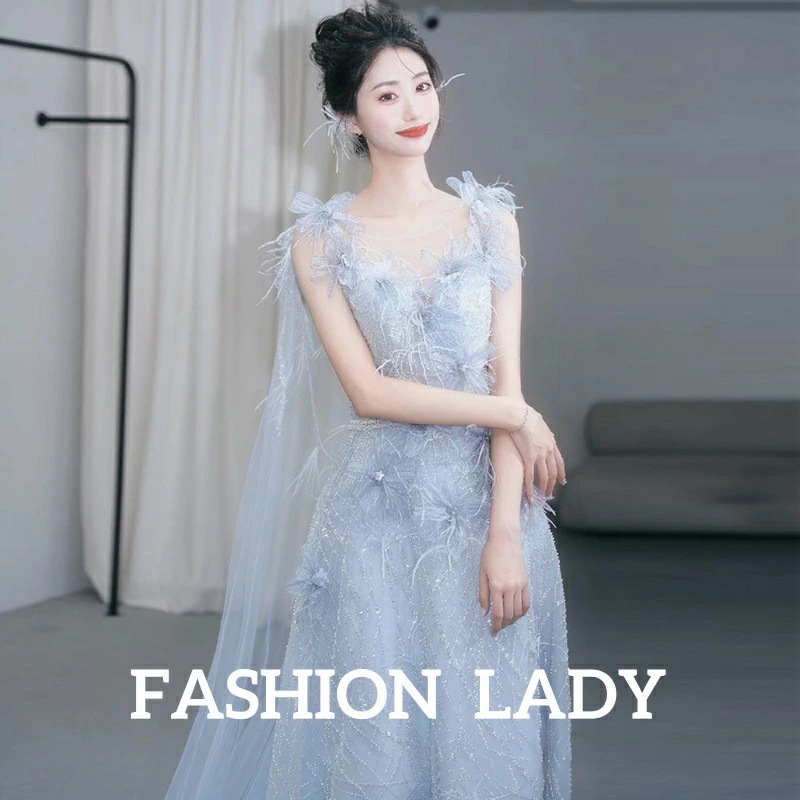 高品質 レディースドレス ブルー エレガント 姫系 成人式 パーティードレス ウェディングドレス 結婚式 花嫁ドレス 礼服 司会 お呼ばれ ロングドレス 上品 きれいめ 宴会 メッシュ 着痩せ ファス