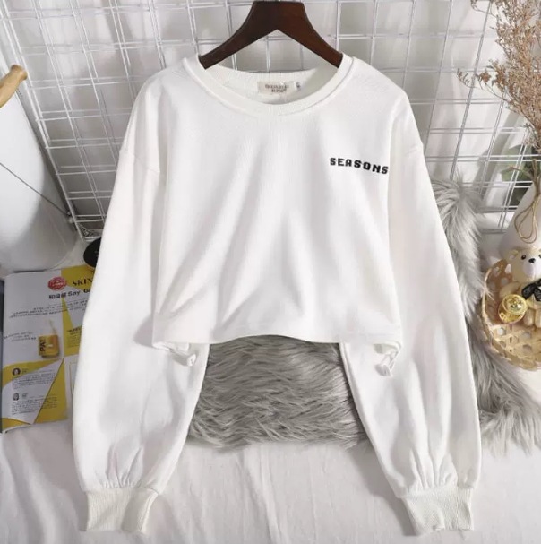 トップス スウェット ショート丈 長袖 クルーネック デザイン シャーリング オーバーサイズ ビッグシルエット 美ライン ニュアンス リブ 伸縮性 カラバリ かわいい 大人可愛い きれいめ シンプル