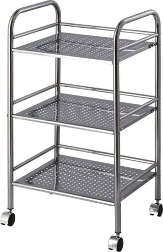不二貿易 キッチンワゴン ラック 3段 幅40×奥行32×高さ74.5CM シルバー キッチン収納 スチール キャスター付き 組立商品 93397