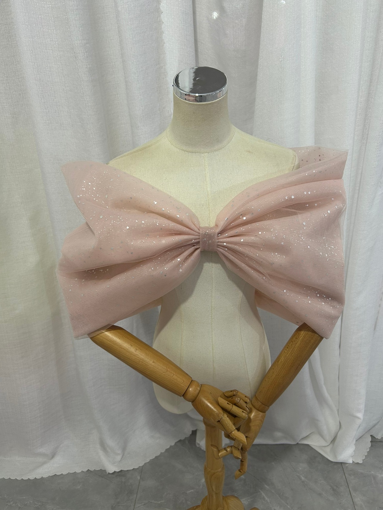 取り外しオフショルダー 薄桃色 キラキラグリッターチュール 可愛い 結婚式