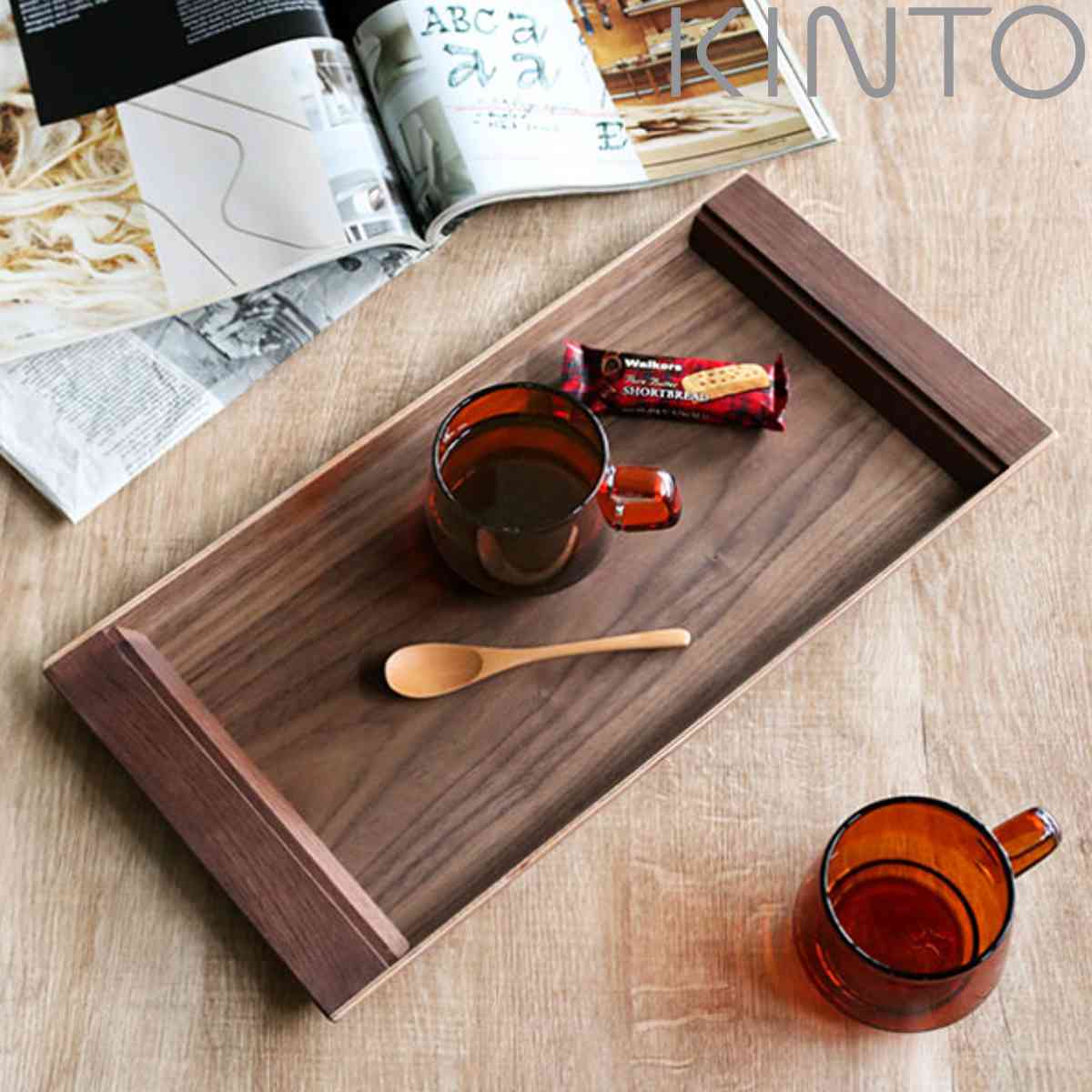 キントー KINTO トレイ 42x21cm ノンスリップ SEPIAシリーズ 食器 木製 トレー お盆 北欧 滑り止め カフェ ウォールナット 木目 木目調 すべり止め加工 木製トレー